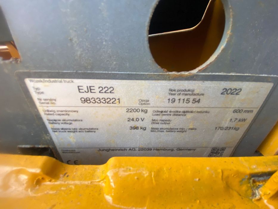 Paleciak Jungheinrich EJE 222 Elektryczny wózek paletowy unoszący 2200 - obrazek 6