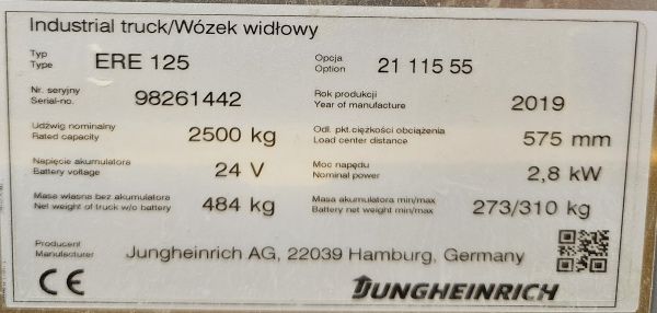 Jungheinrich ERE 120 paleciak wózek paletowy elektryczny 2019r Li-ion - obrazek 6