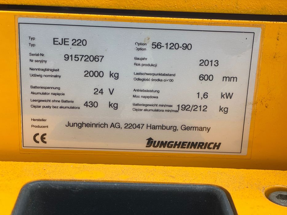Jungheinrich EJE 220, Wózek paletowy unoszący, szerokie widły, 2 tony - obrazek 7