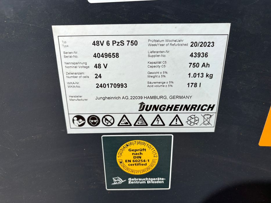 Jungheinrich EFG 220 wózek widłowy elektryczny czołowy 1.85t, 1850 kg 2010r. 48V 750Ah kabina bateria 2023 - obrazek 6